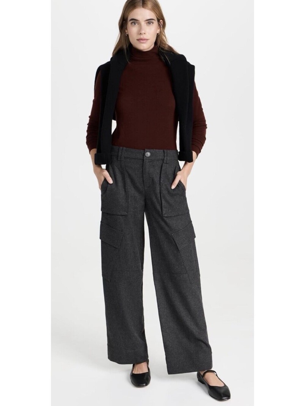 VINCE Raver Italian Flannel Wide Leg Baggy Cargo Pant Size 12 Charcoal $495 NWT - Picture 5 of 12